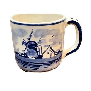 Dutch Delft Handmade Indigo Blue Windmill Mini Mug – Folk Scandinavian Style 3"